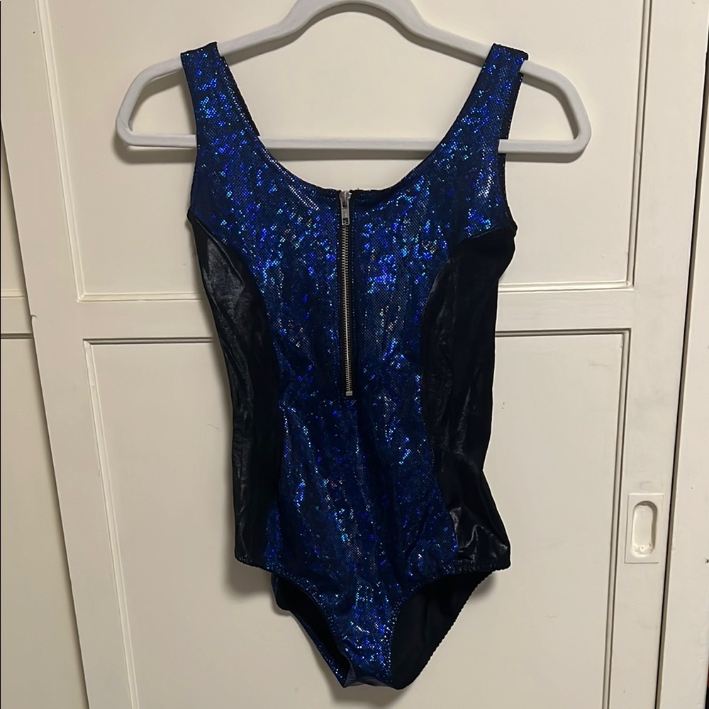 Blackmilk Shimmering Blue and Black Bodysuit